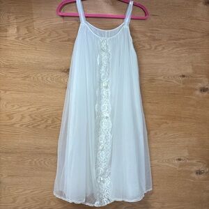 Van Roalte Vintage Women’s White Lace-Trim Sheer Baby Doll  Slip Dress